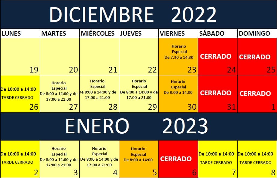 HORARIO NAVIDAD 2022